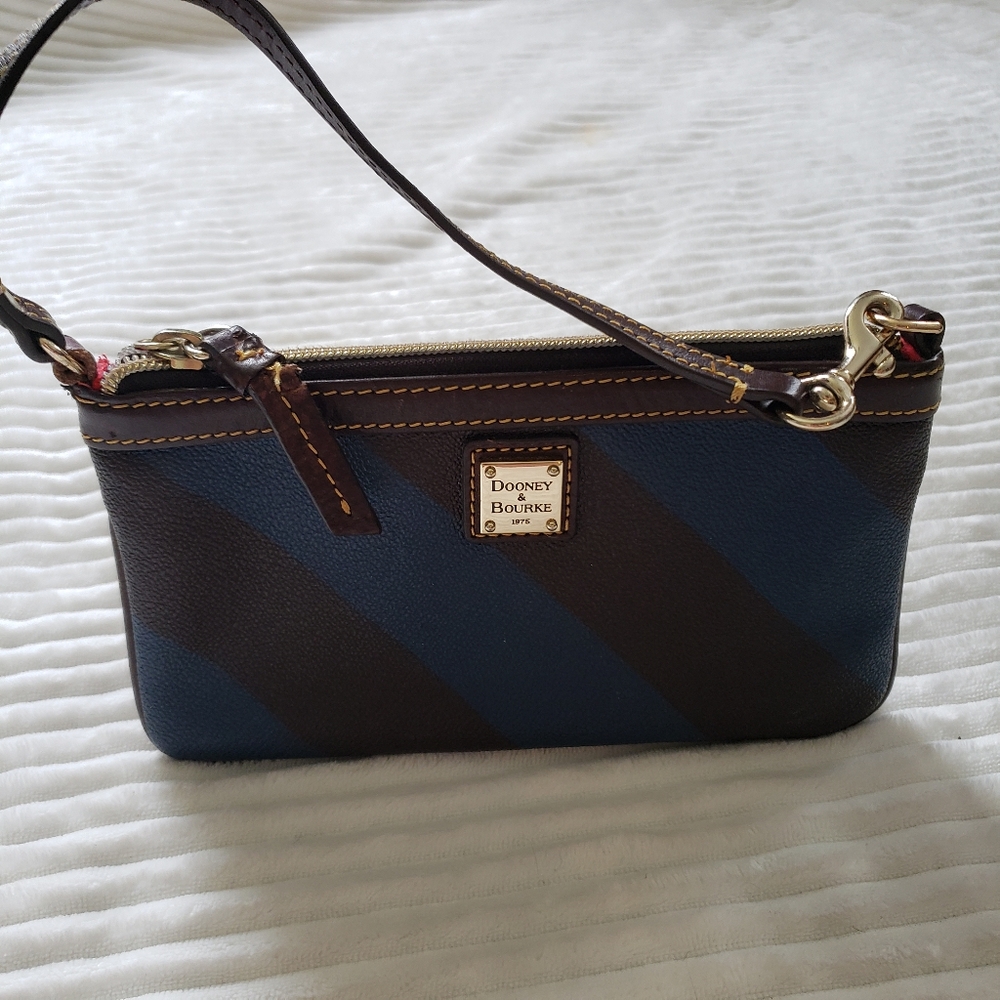 Dooney & Bourke Blue and Brown Diagonal Striped Women's Wristlet Bag